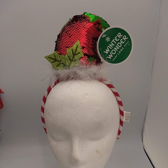 🌷‼️5/$20 Winter Wonder Lane Christmas Holiday Elf 4" Sequin Red Green Headband - Picture 3 of 10
